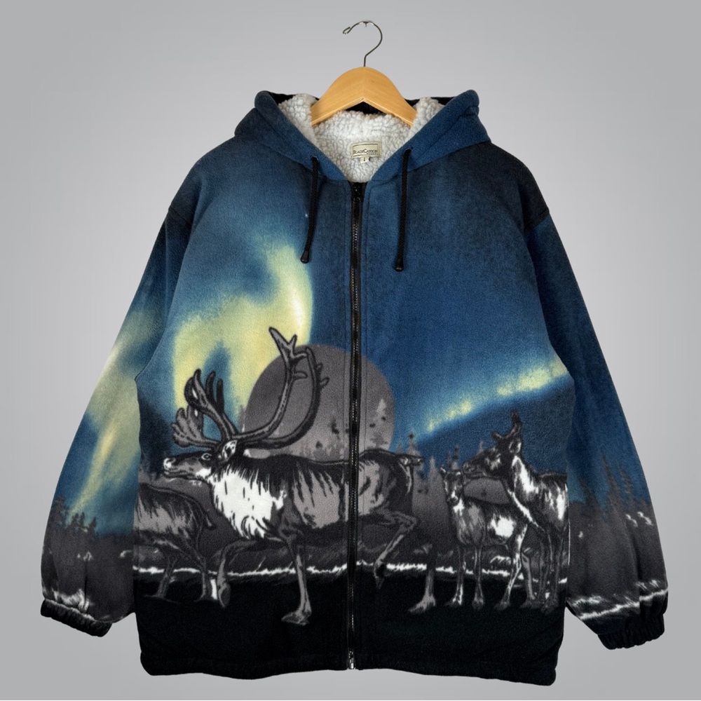 Vintage Black Canyon Graphic Wildlife Fleece Hoodie Jacket Medium